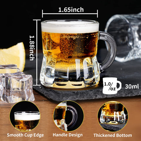 Close-up of ZZYFGH 1oz shot glass with handle for clinking at a party